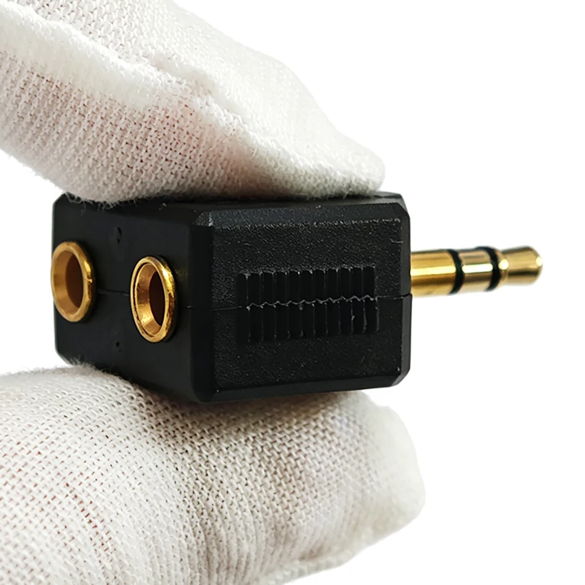 Gold Plated Stereo 3.5mm Couple Plug in 1/2 Conversion Audio Adapter 3.5 Male Plug to 2 Hole Female