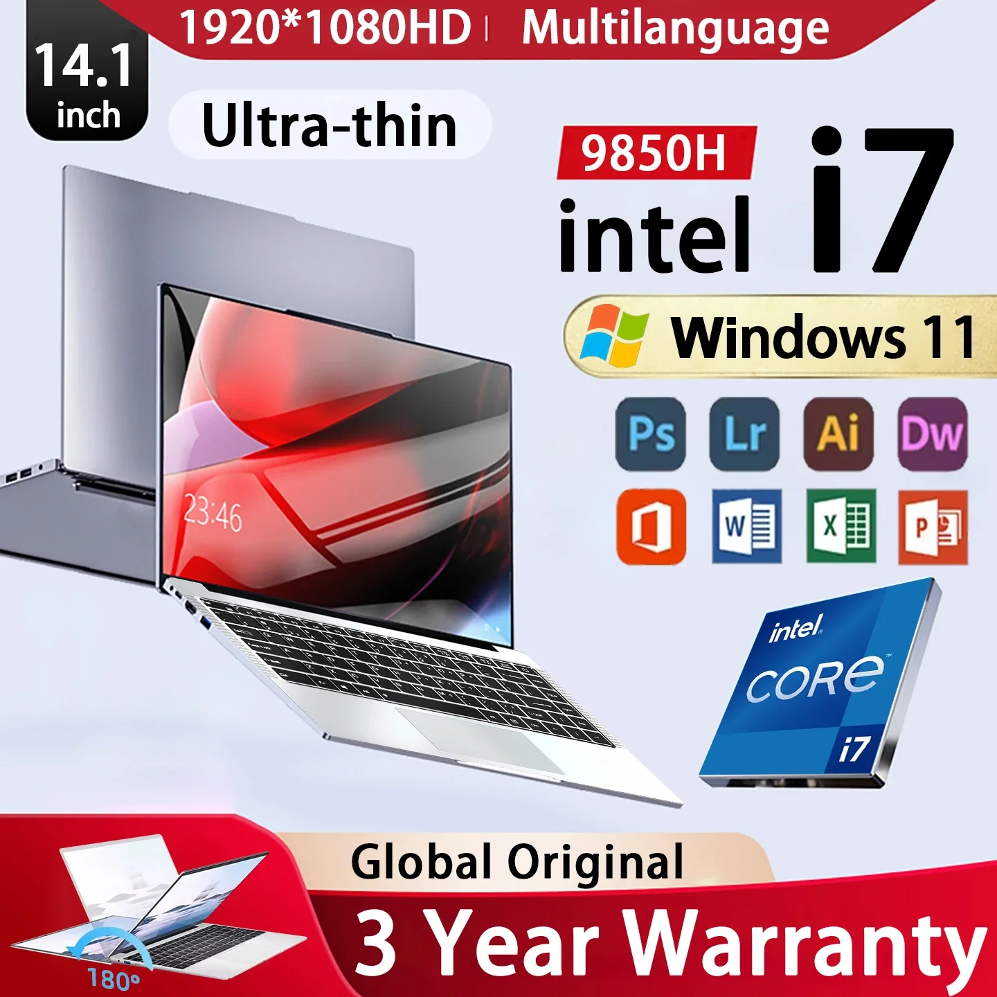 NEW 14.1 inch Portable Laptop 12GB 2TB Intel Core i7 9850H Windows 11 Gaming Computer PC Gamer office Notebook 1920*1080 HD 4K