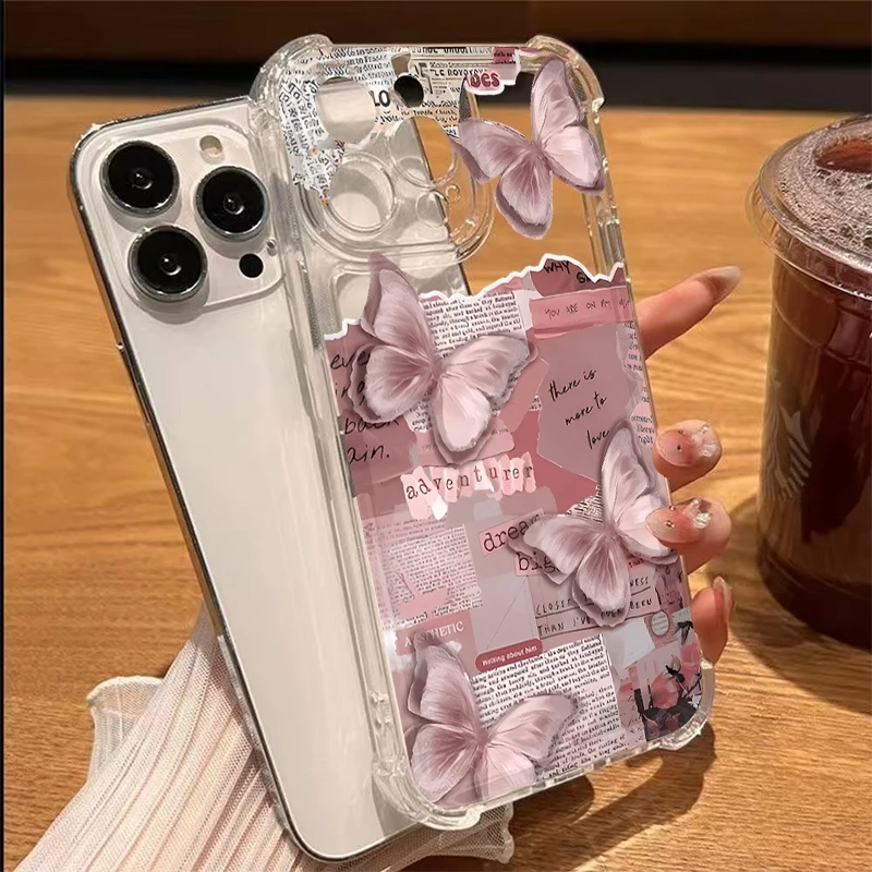 Coque de téléphone transparente à motif papillon journalier pour iPhone 11 17 13 12 14 15 16 Pro Max XS XR 8 7 Plus 16E 17E, en TPU souple
