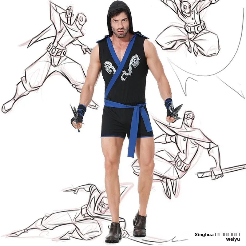 

Adult Men's loween Cosplay Ninja Assassin All-In-One Suit Role-plang Costume Flexible Size Ideal for Par And Stage Per...