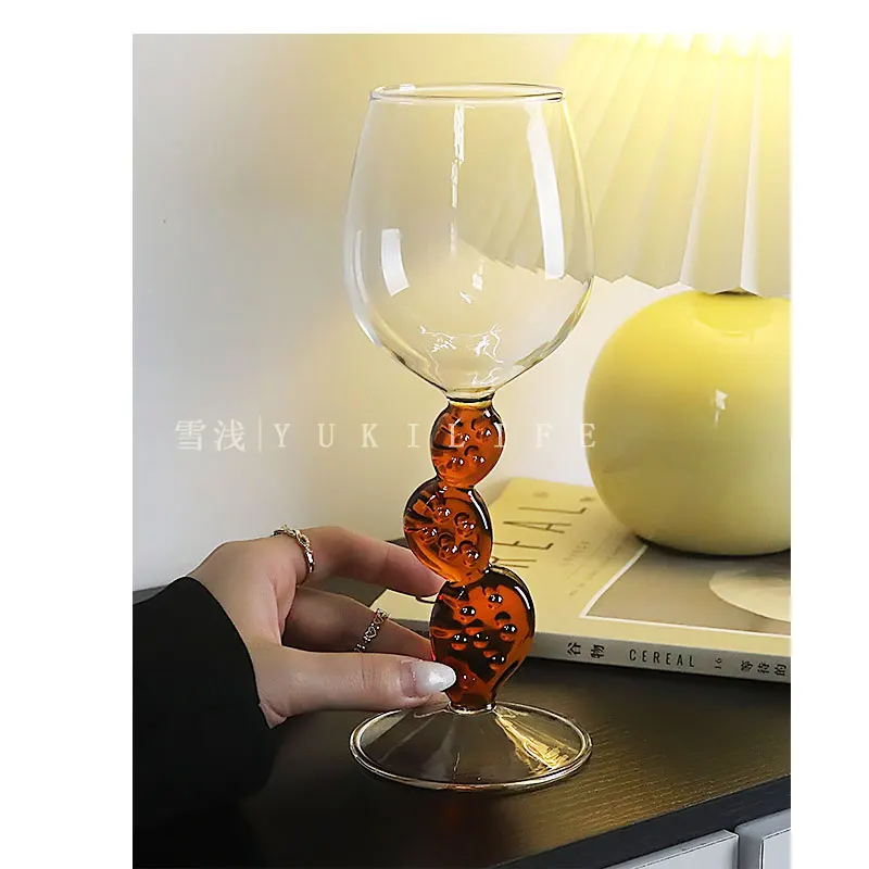 Colorful Glass Cactus Goblet Glass  European Style Cocktail Wine Champagne Glass Glass High Borosilicate Glass Cup