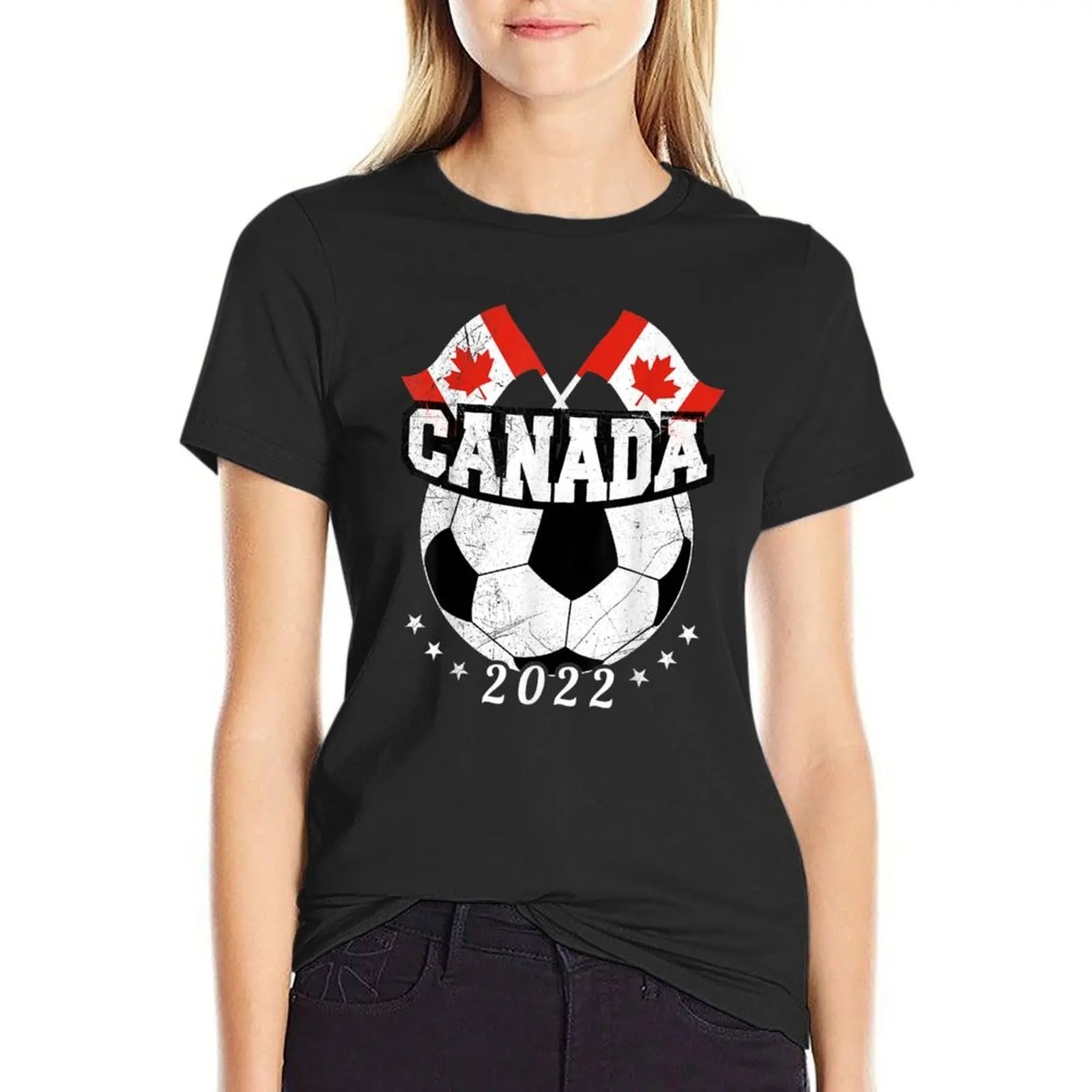 

canada Soccer ball canadian Team Football 2022 T-Shirt summer tops vintage clothes workout t shirts for Women