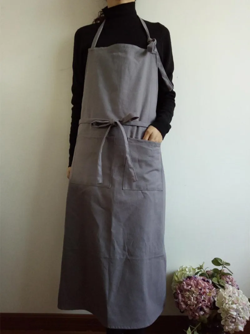 Classic Gray Canvas Aprons For Woman Thicken Unisex Studio Restaurant Apron Home Bib Delantal Cocina Kitchen Cleaning Aprons