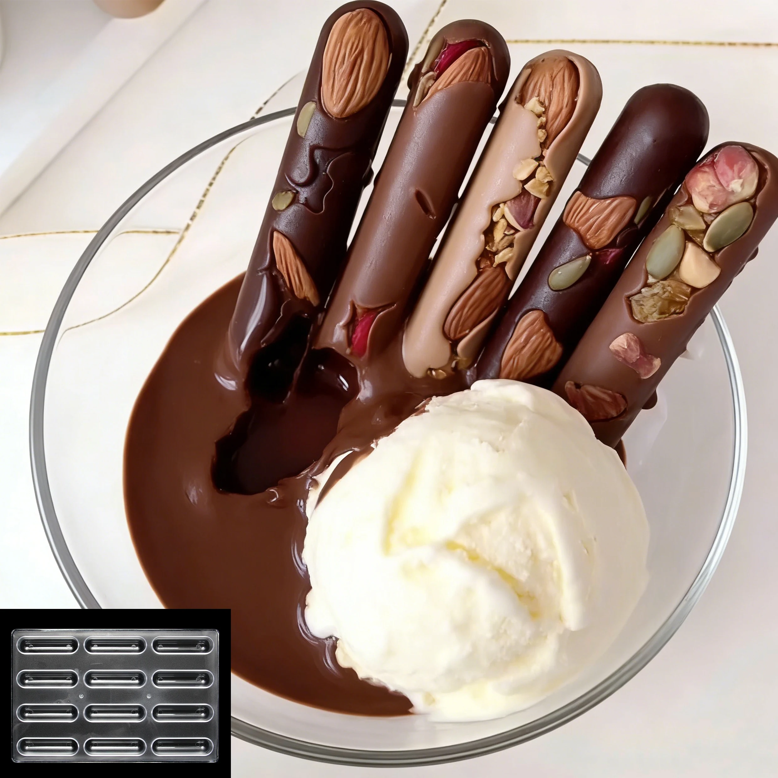 12-Cavity Finger Biscuit Chocolate Mold Hard Plastic Rectangular Semi-Cylindrical Candy Mold Baking Decorating Tool#CC0115