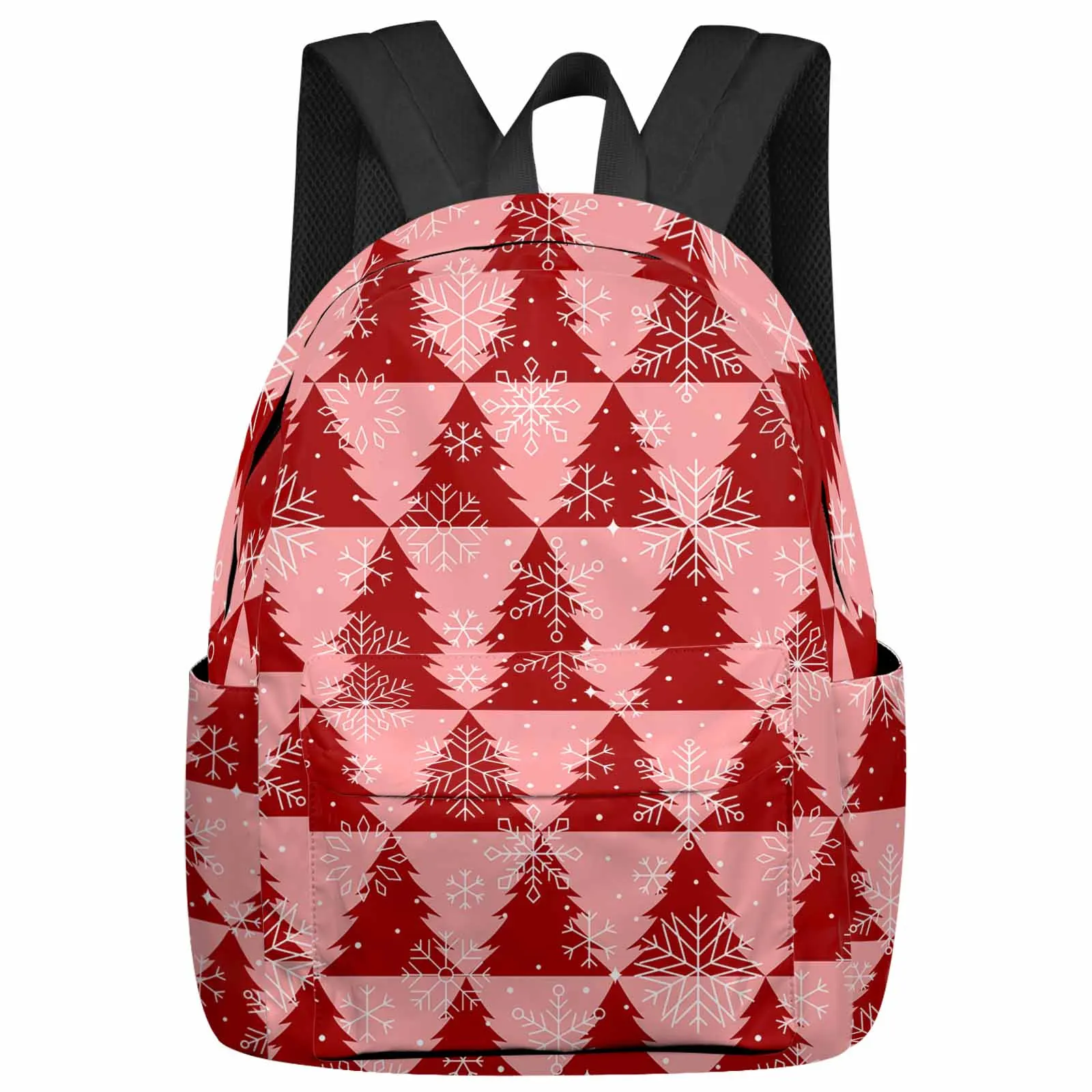 

Christmas Red Christmas Tree Texture Snowflakes Large Capacity Backpack Men Laptop Bags High School Teen College Girl Student