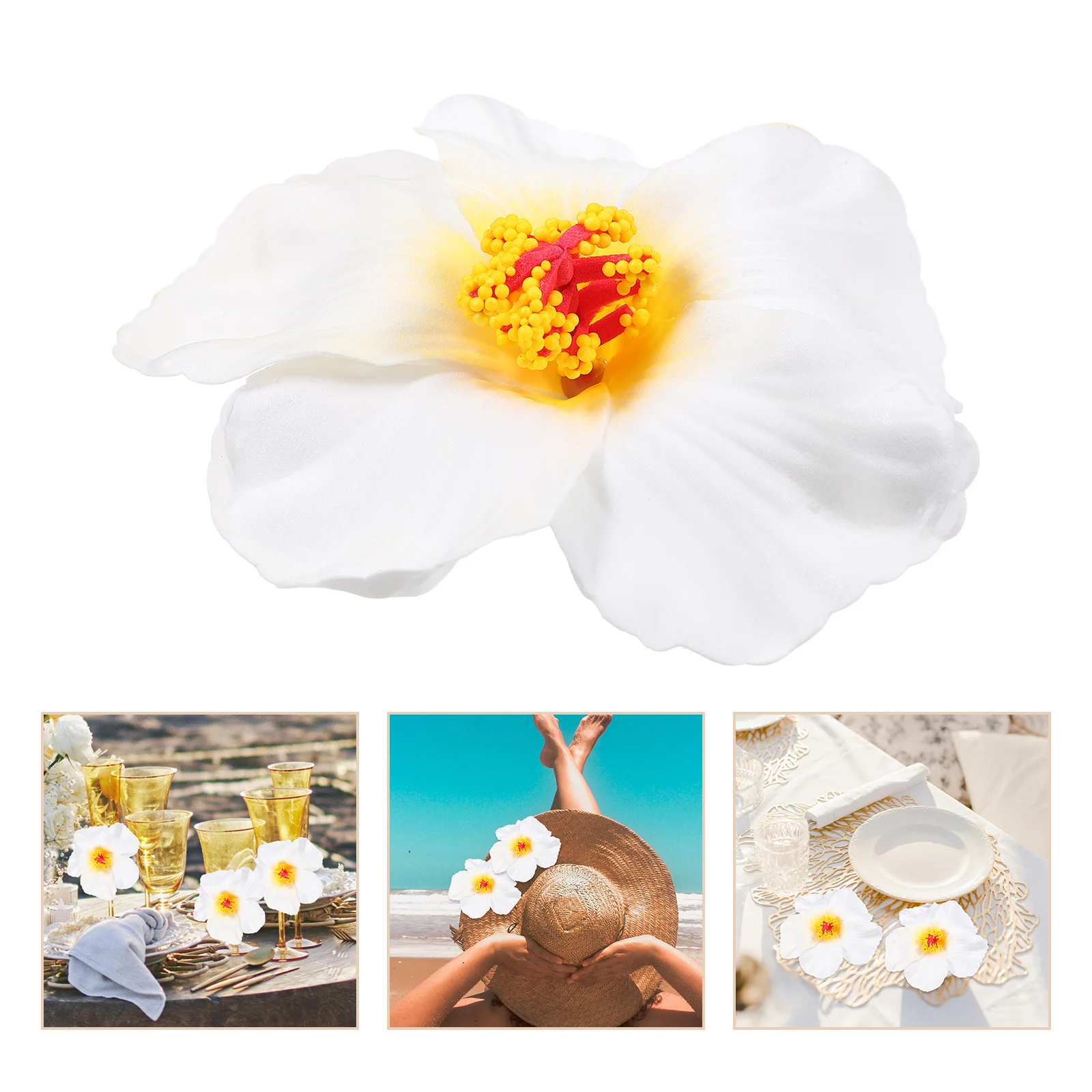 

10 Pcs Artificial Hibiscus Flower Hawaiian Flowers Fake Stems Eva Faux Tropical