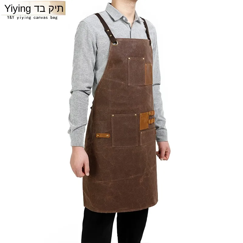 Fashionable Oil Wax Canvas Apron Tool Pouch Mechanic Woodworker Uniform Style Workwear Acetate Fabric Overalls for Men