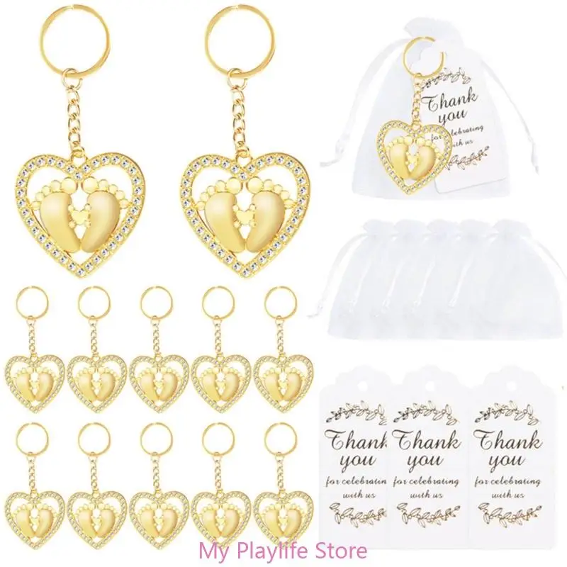 Set of 12 Heart Foot Keychains for Wedding Guest and Baby Showers Gift