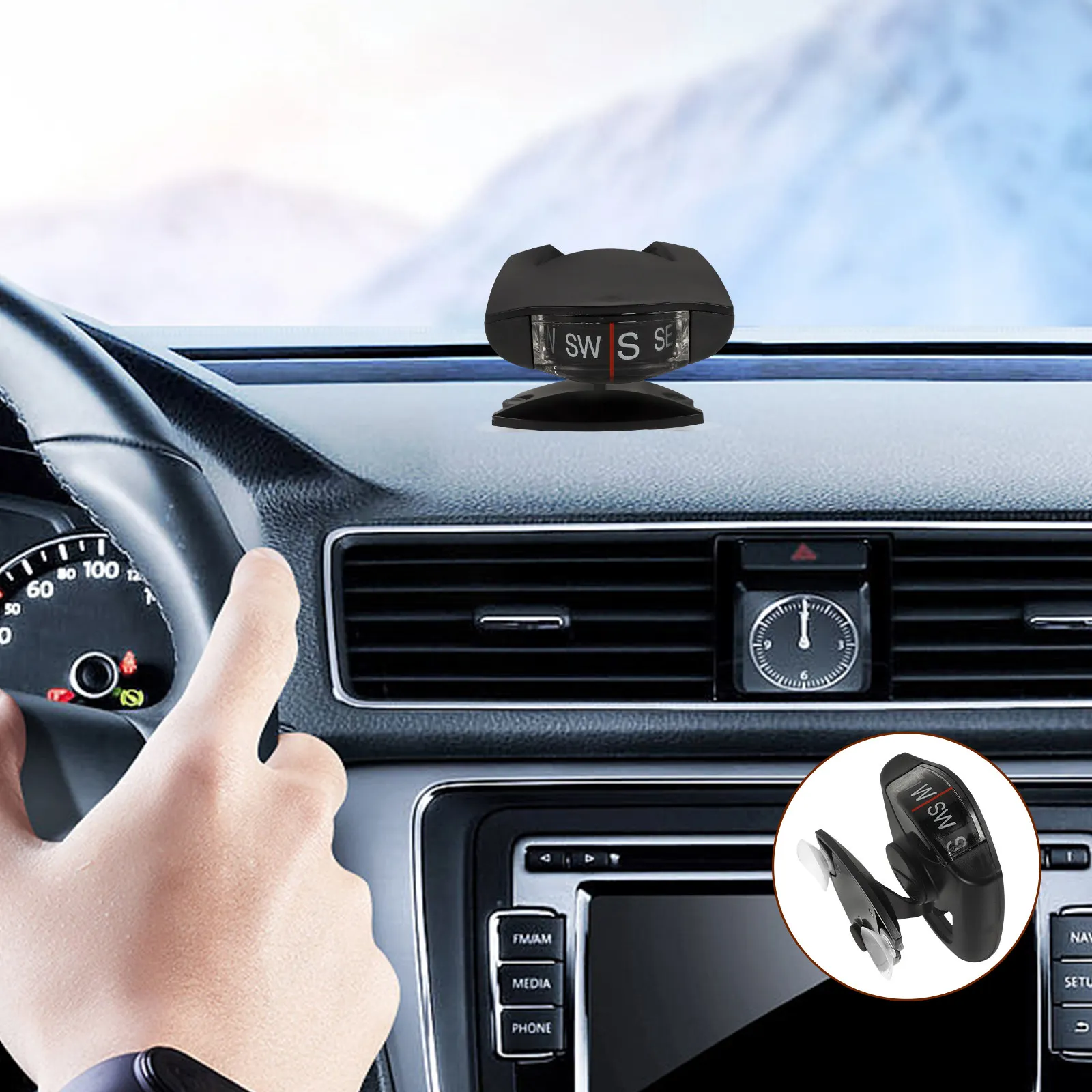 Dashboard Compass Inclinometer Auto Car Navigation Tool Compact Precision Direction Finder for Cars Motorcycles Boats Driving