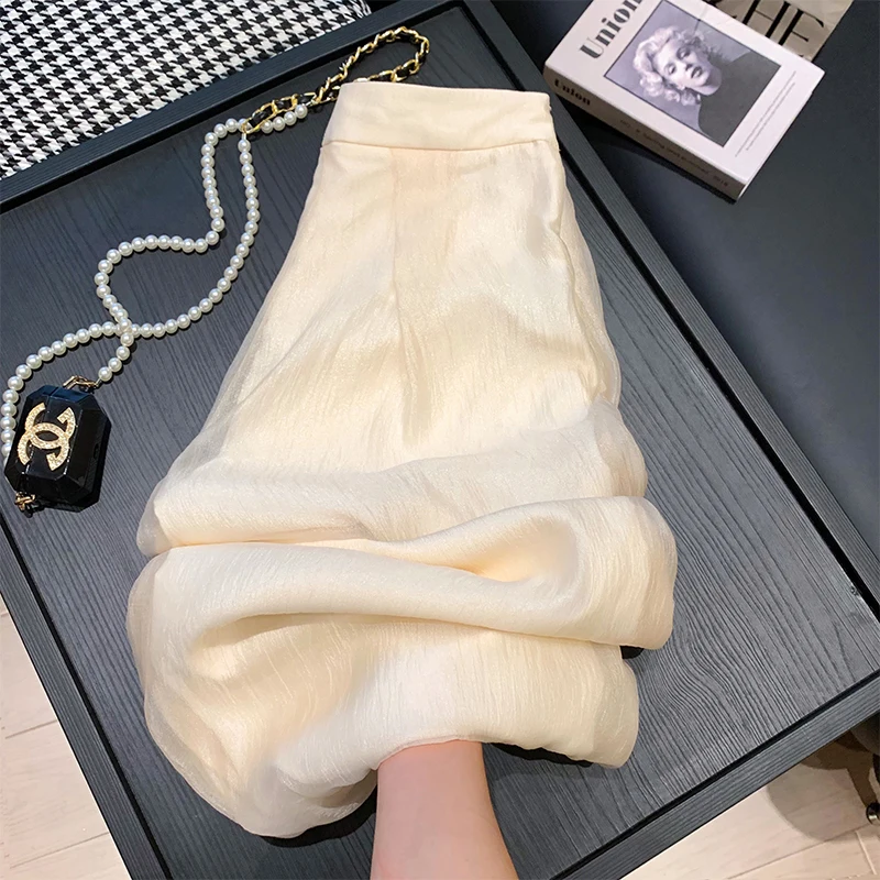 Large Size Fairy Thin Lace Wide Leg Pants Women's New Summer Elegant High Waist Drape Design Loose Casual Slimming Pants