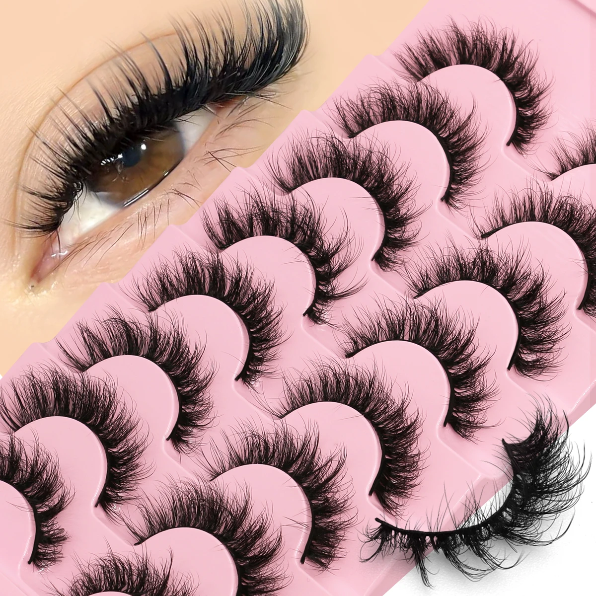 GROINNEYA Eyelashes Cat Eye Lashes Thick Wispy Russian Strip Lashes Mink Fluffy Strip Fluffy False Lashes Makeup