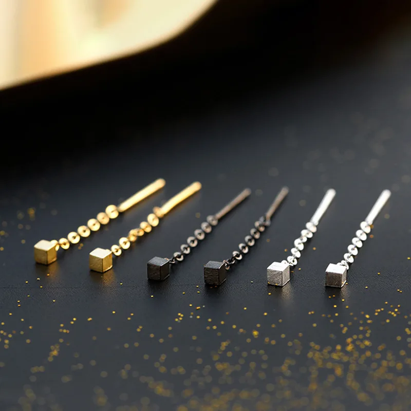 Square Ear Line Earrings Minimalist Long Tassel Drop Earrings for Women Titanium Steel Geometric Round Ball  Girl Party Jewelry