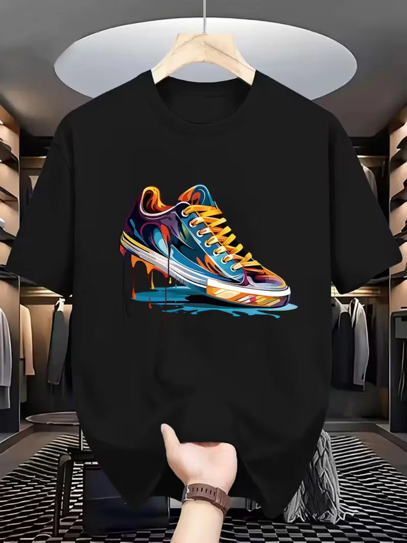 Herren Sneaker-Print T-Shirt – Urban Streetwear Hip-Hop Style mit Sneaker-Sohle & Sneaker-Oberteil-Muster, 100% weicher, atmungs