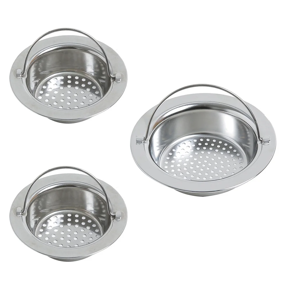 

3pcs Sink Hair Catcher Stainless Steel Kitchen Sink Filter Fine Hole Design For Food Debris Bathroom Garbage Strainer Drainage