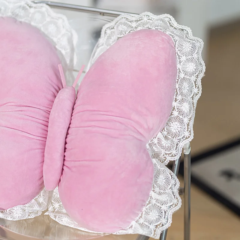 Travesseiro de pelúcia borboleta de renda 55x40cm, almofada de insetos fofos, roxo, branco, rosa, sofá, cadeira, decoração, presente