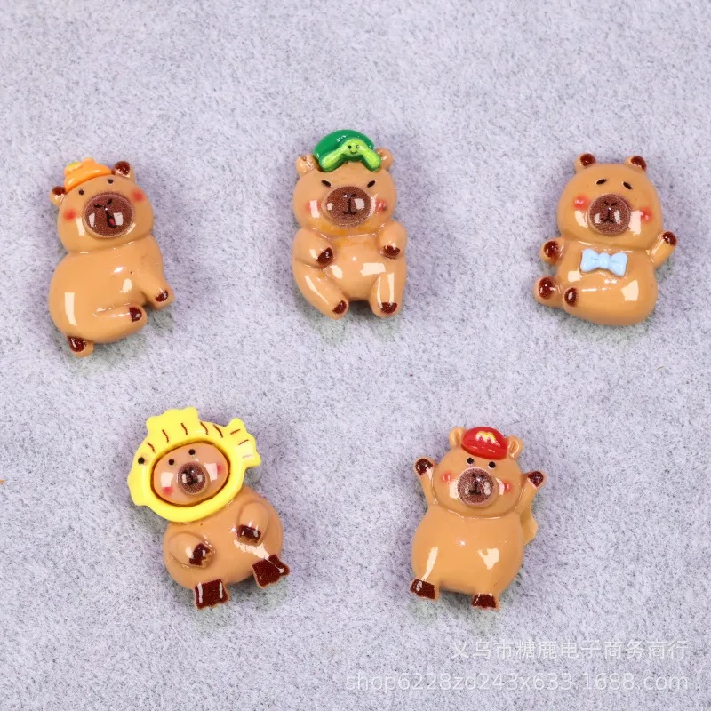 5PCS Hot Kawaii Kapibala Series Resin Toy Cute Cartoon Exquisite Creativity DIY Mobile Phone Case Hair Clip Material Supplies - view 3