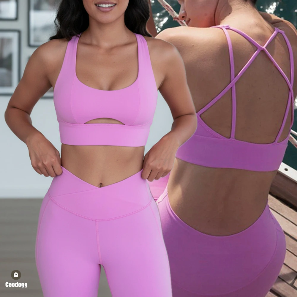 Women WK Cross Sports Yoga Bra Hollow Out Back Top Push Up Fitness Bra Gym Workout Athletic Top Bralette Active Wear XP162