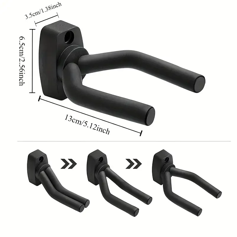 1pc Black Dual Guitar Wall Mount – Space-Saving Hook for Acoustic & Electric, Easy Install Home Studio