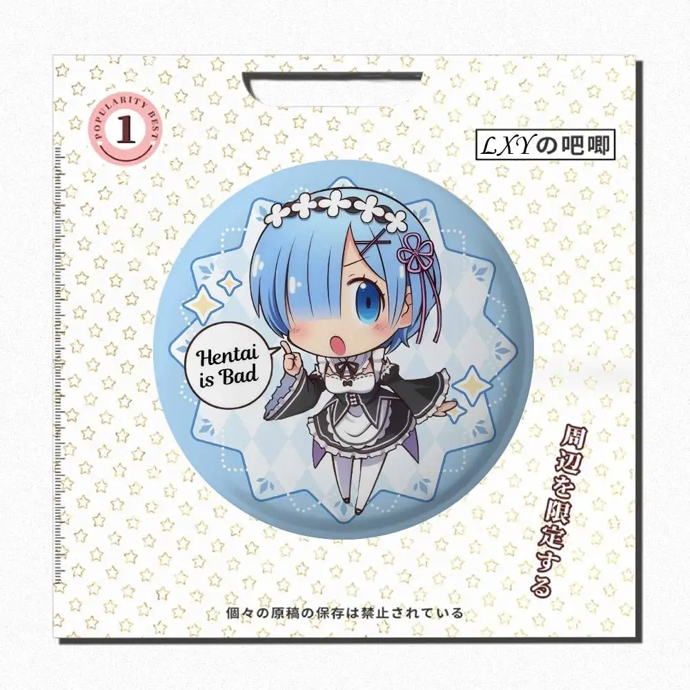 Kawaii REM انمي ياباني إعادة صفر شارات لطيفة أنيمي شارة ليزر مستديرة الكرتون بروش الملابس ظهره اكسسوارات التلبيب