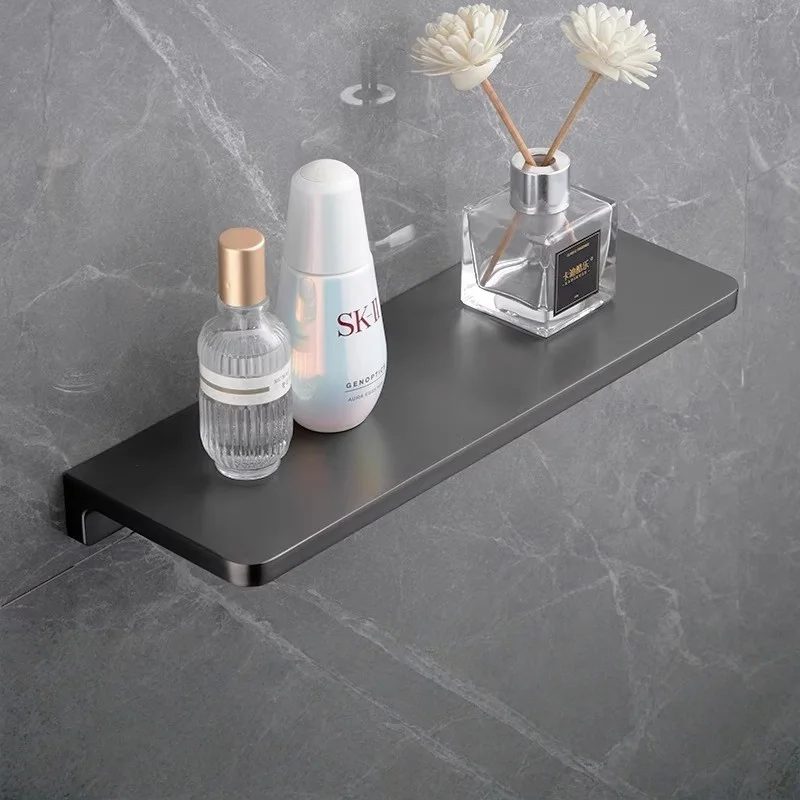 Gray Bathroom Shelf Brushed Gold Top Bath Shower Shelf Brass Bathroom shelf Organizer Wall Mounted Black Kitchen Storage holder