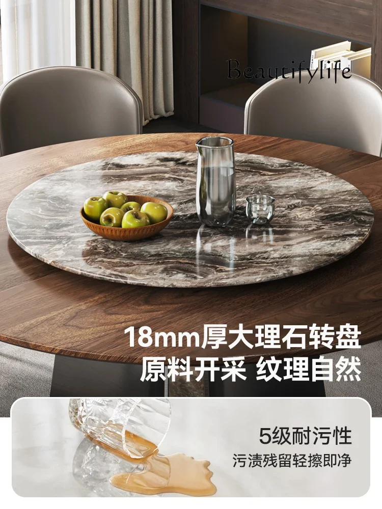 

Walnut natural marble dining table light luxury custom household round table new dining table and chairs