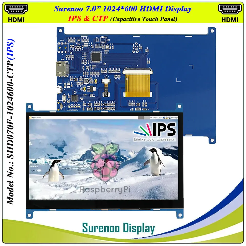 7" 7.0 inch 1024*600 HDMI-Compatible TFT LCD Module Display Monitor Screen Touch Panel for RaspBerry Pi