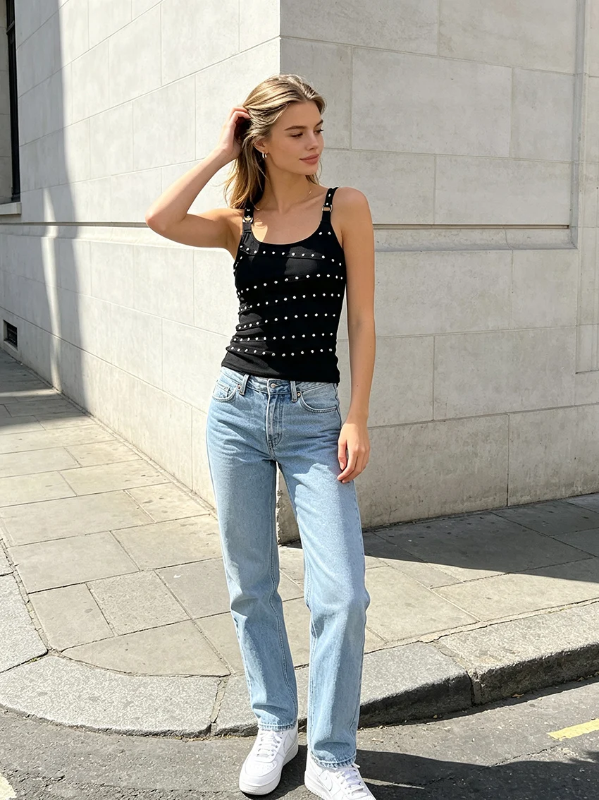 Harajuku Ästhetik Punk Vielseitige Klassische Tanktops Y2K Streetwear Mode Schlankmachende Sexy Hot Girl Einfarbige Camisole Weste für Frauen – Detail 3