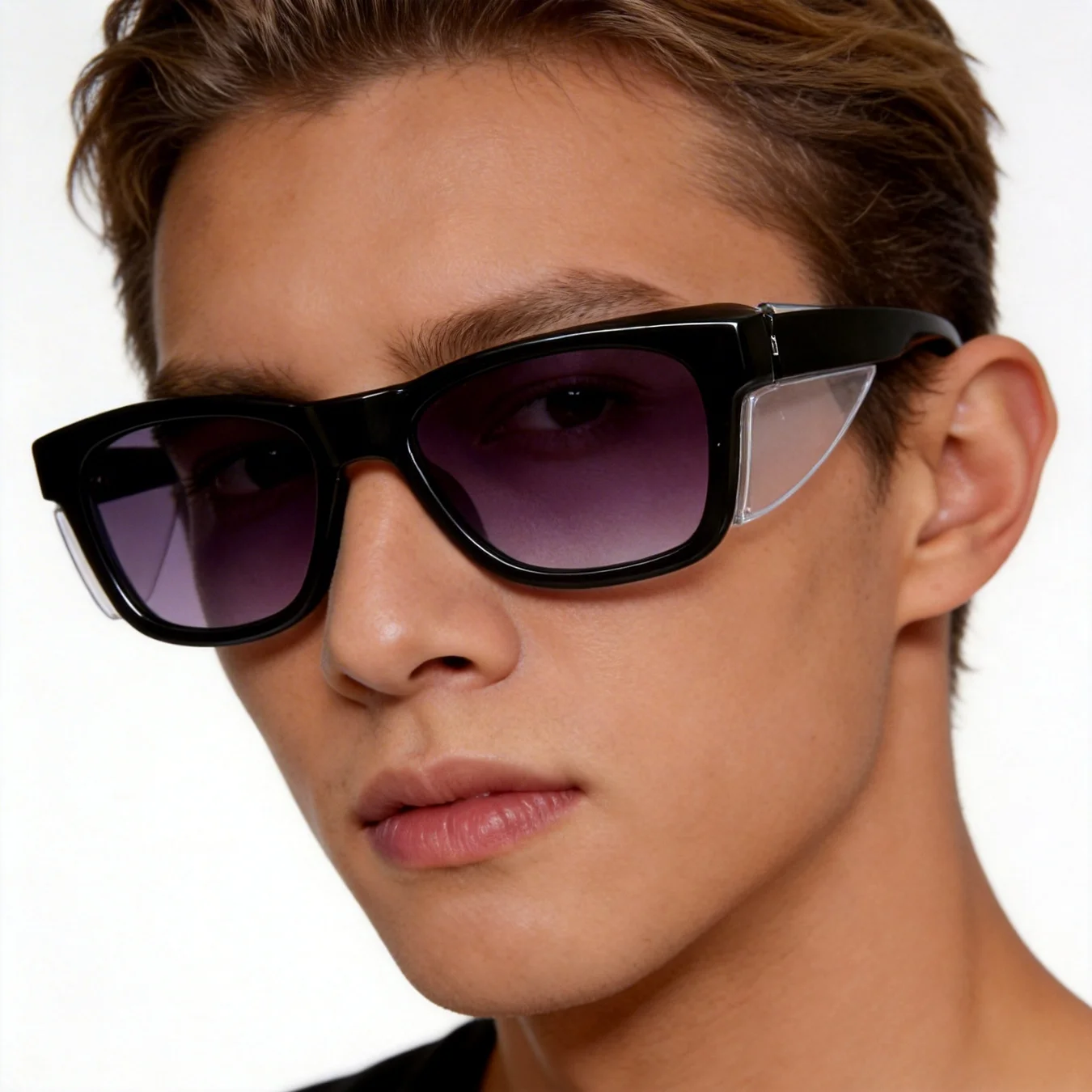 Retro-Schutzbrille, quadratisch, schwarzer Rahmen, violette Verlaufsgläser, staubdicht, UV100-Schutz, stilvolle Brille für Männer und Frauen, für die Arbeit im Freien