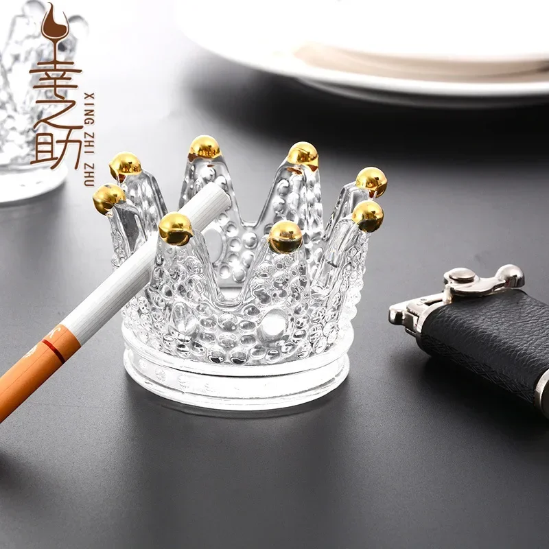 

Crown Crystal Ashtray Transparent Glass Cigarette Ash Tray Tobacco Cigar Ashtray Candlestick Smoking Accessories Home Decor Gift