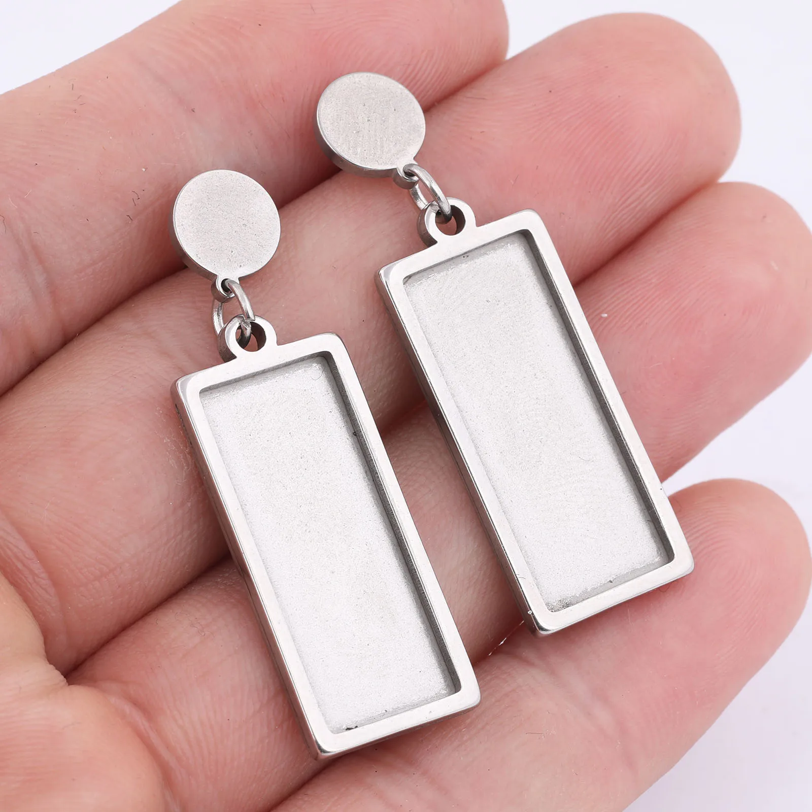 6pcs Stainless Steel Fit 10x25mm Rectangle Cabochon Earring Base Blanks Diy Post Ear Studs Findings For Jewelry Making supplies