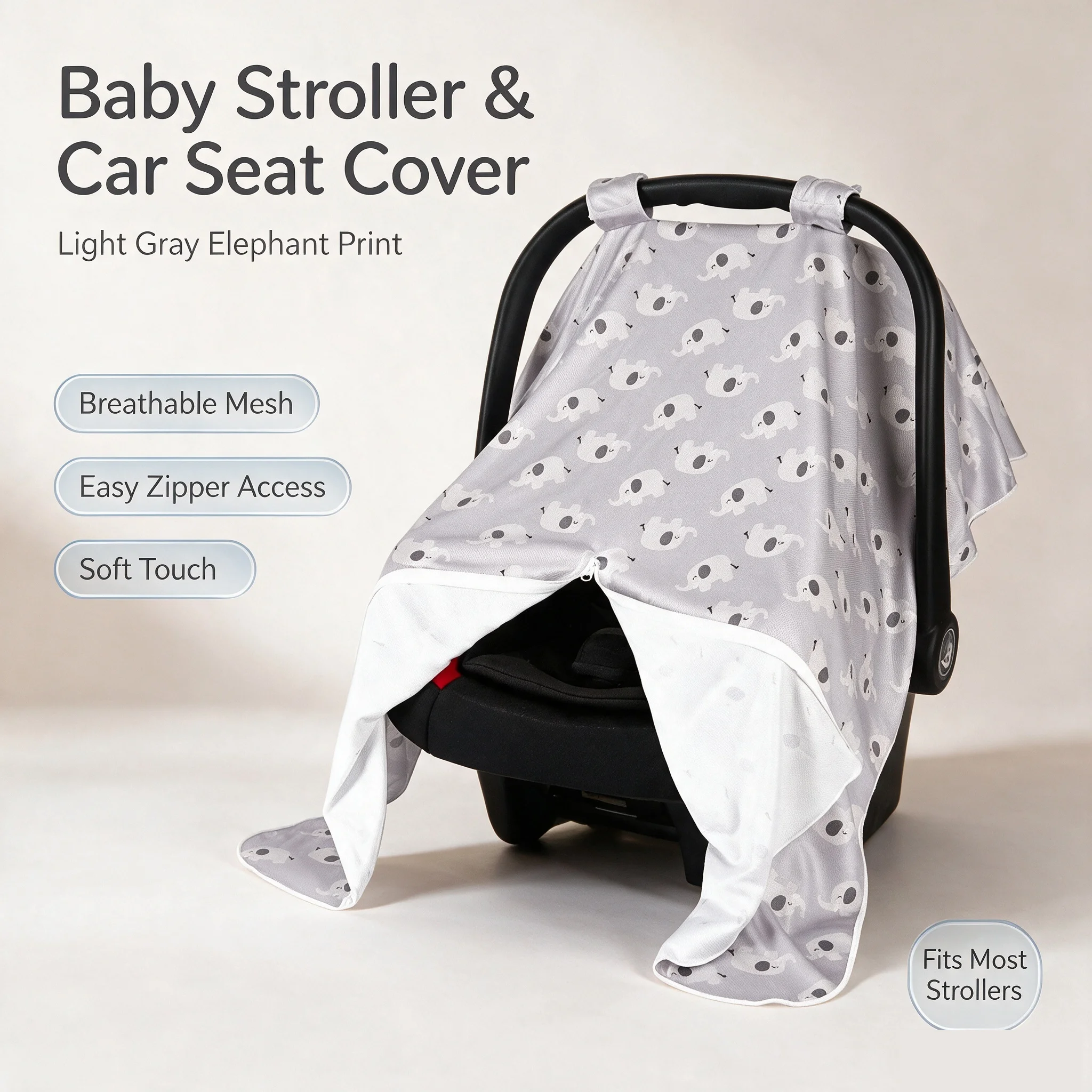 1pc Baby Elephant Pattern Carriage Canopy, Soft & Breathable Stroller Sun Shade Cover