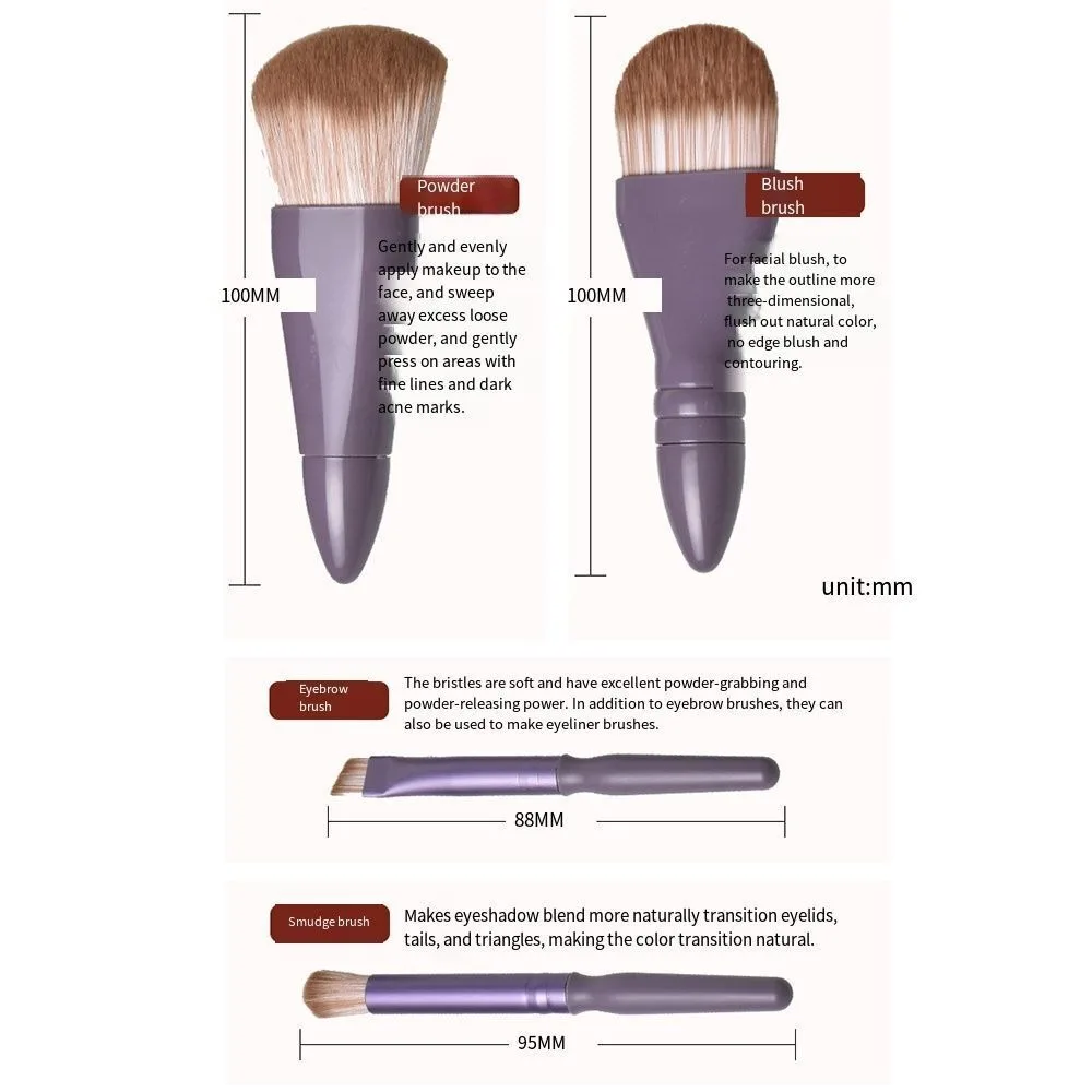 ชุดแปรงแต่งหน้าพกพาสำหรับผู้หญิง 5 ชิ้น แปรงแต่งหน้าเนื้อนุ่ม น้ำหนักเบา ชุดแปรงแต่งหน้าขนาดเล็ก แปรงอายแชโดว์