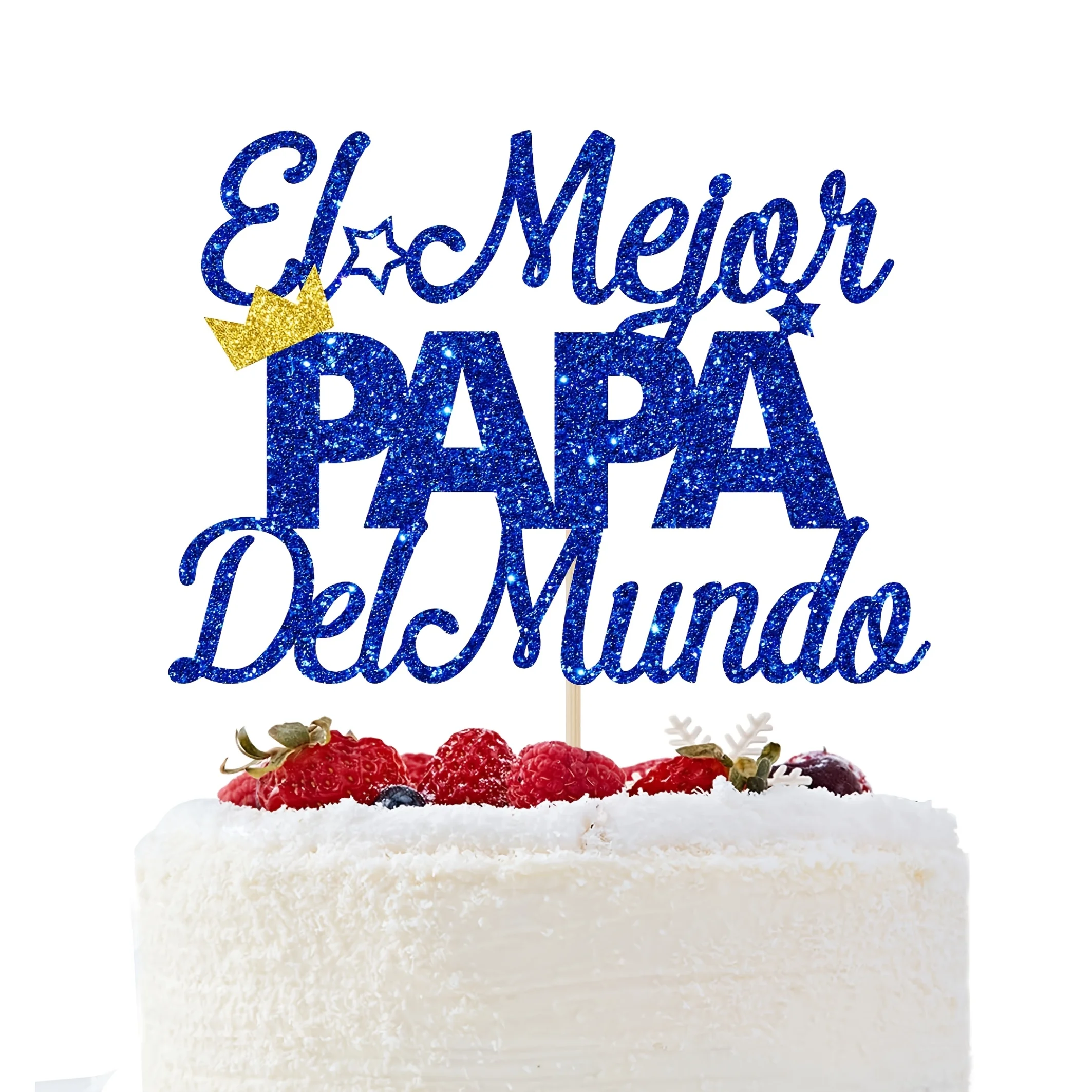 Happy Father's Day Cake Topper „El mejor Papá del mundo“ Cupcake Topper Star Blue Gold Crown Backdekorationszubehör Diy Party