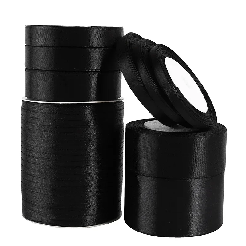 1pc 22 Meters/Roll (6mm-50mm) Black Polyester Satin Ribbon Bow Craft Decor Wedding Christmas Party handwork DIY Decoration