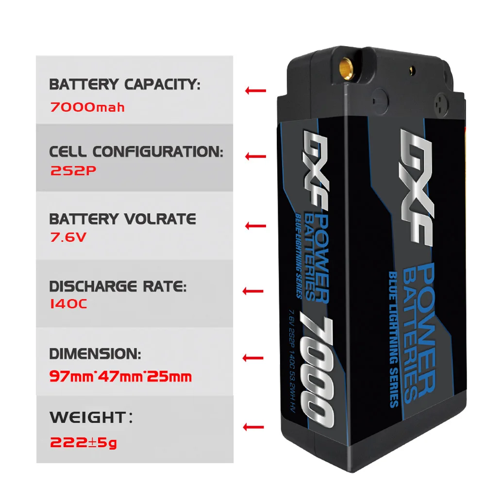 DXF 2S Shorty Lipo Battery 7.6V 7000mAh 140C 5mm T Plug Hardcase For 1/10 Buggy Truggy Offroad Boat Car Truck RACING Helicopter