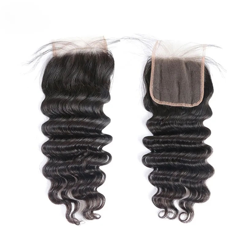 

Премиум 5x5 кружевная застежка глубокая волна натуральный цвет прозрачный блок человеческих волос 10-22 дюймов полный ручной плетение бразильский девственный Реми