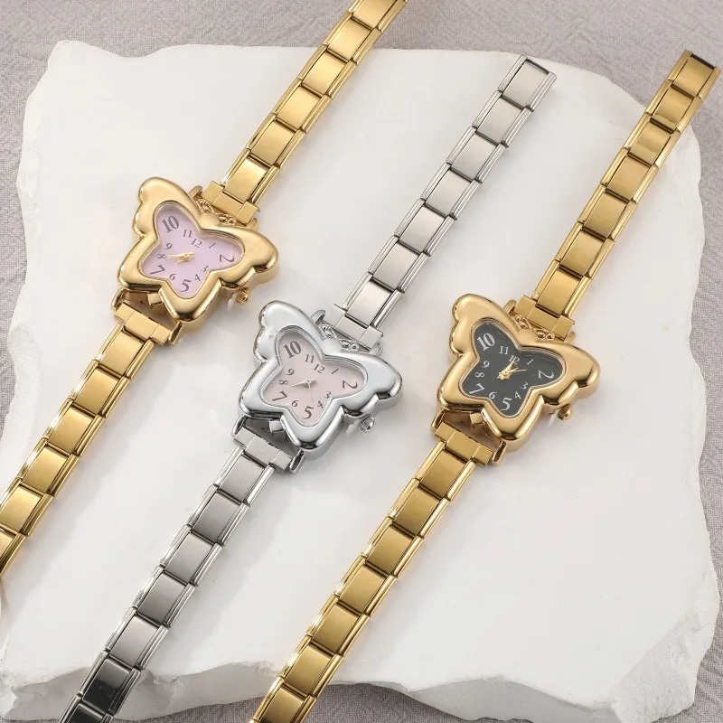 1PC Y2K Colorful Digit Dial High Quality Women Stainless Steel Butterfly Shape Watch Bracelet Bangle For Friend DIY Jewelry Gift