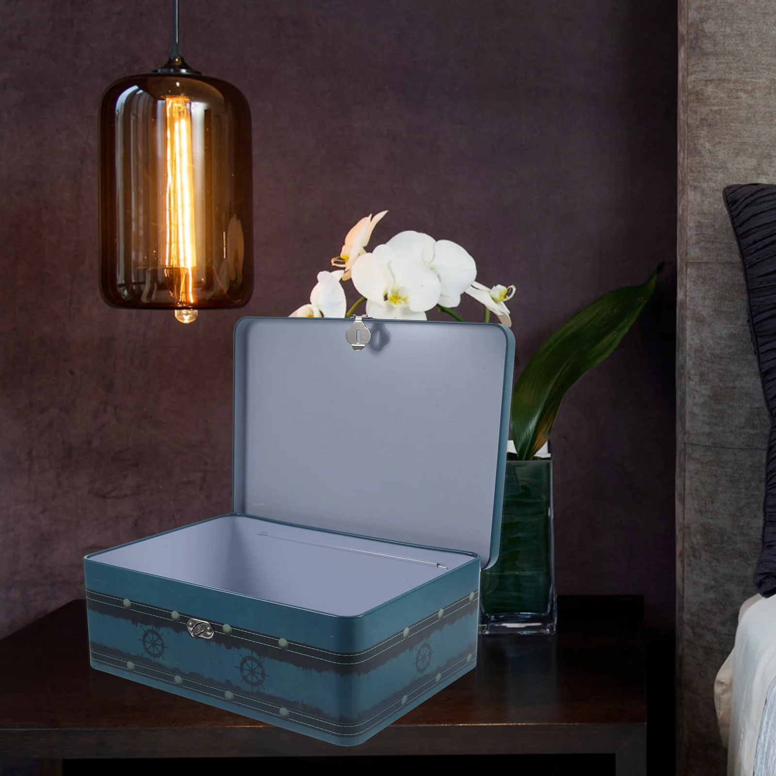 

Vintage Tinplate Storage Box Lockable Jewelry Trinket Organizer Desktop Sundries Keepsake Case Small Lockable Box