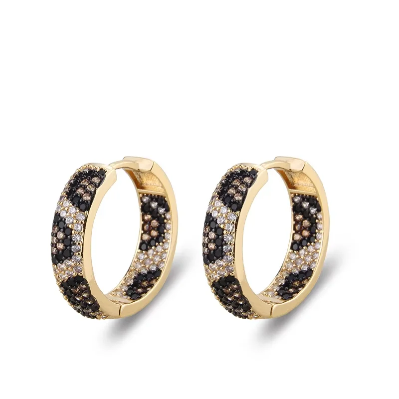 Women's Retro Leopard Python Pattern Zircon Round Hoop Earrings
