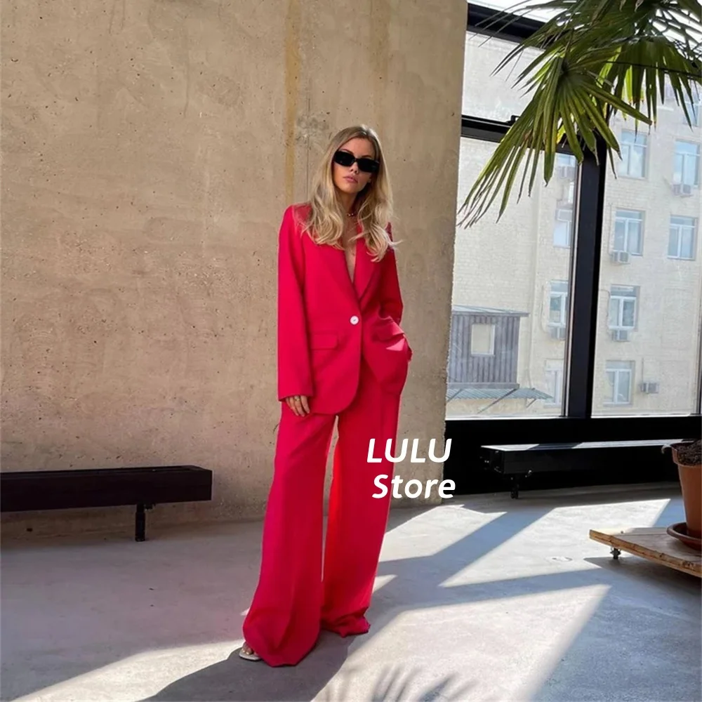 

Women Suit Set Rose Colored A Button Casual Suit Fashionable Trendsetter Instagram Blogger Outfit ensembles pantalons