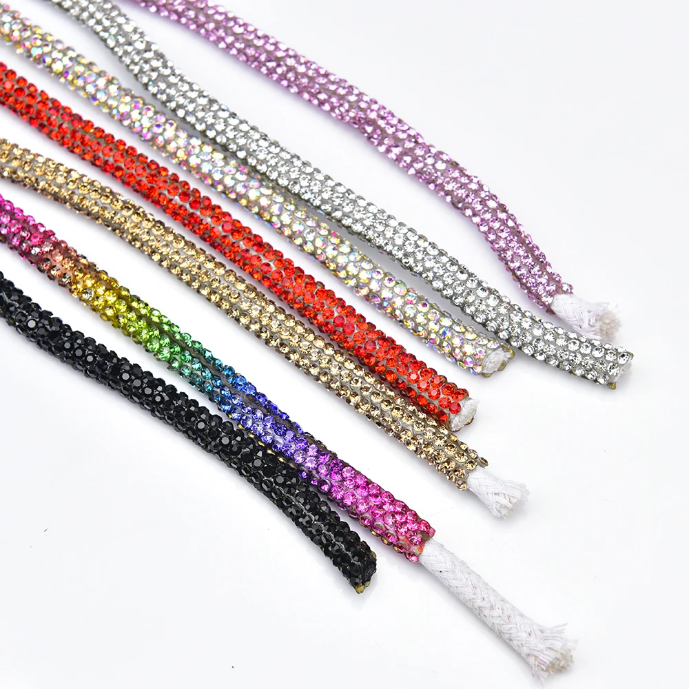 5 Yards/Lot 6mm Colored Glass Diamond Crystal Cotton Cord Bling Strass Rhinestone Rope Strips for Hoodie Clothing Accessories