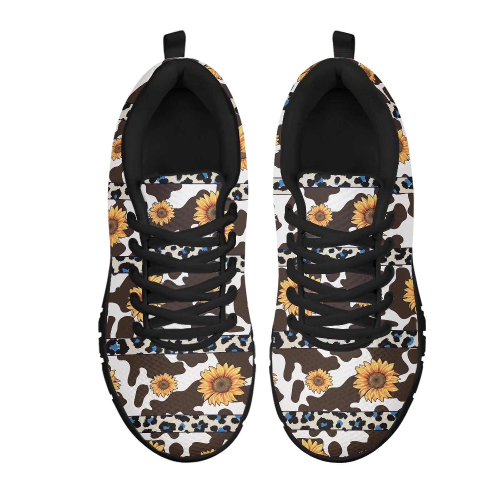 Coloranimal Sunflower Cow Men Shoes for Nurses Standing All Day Cushion Soft Sole Walking Shoes for Travel