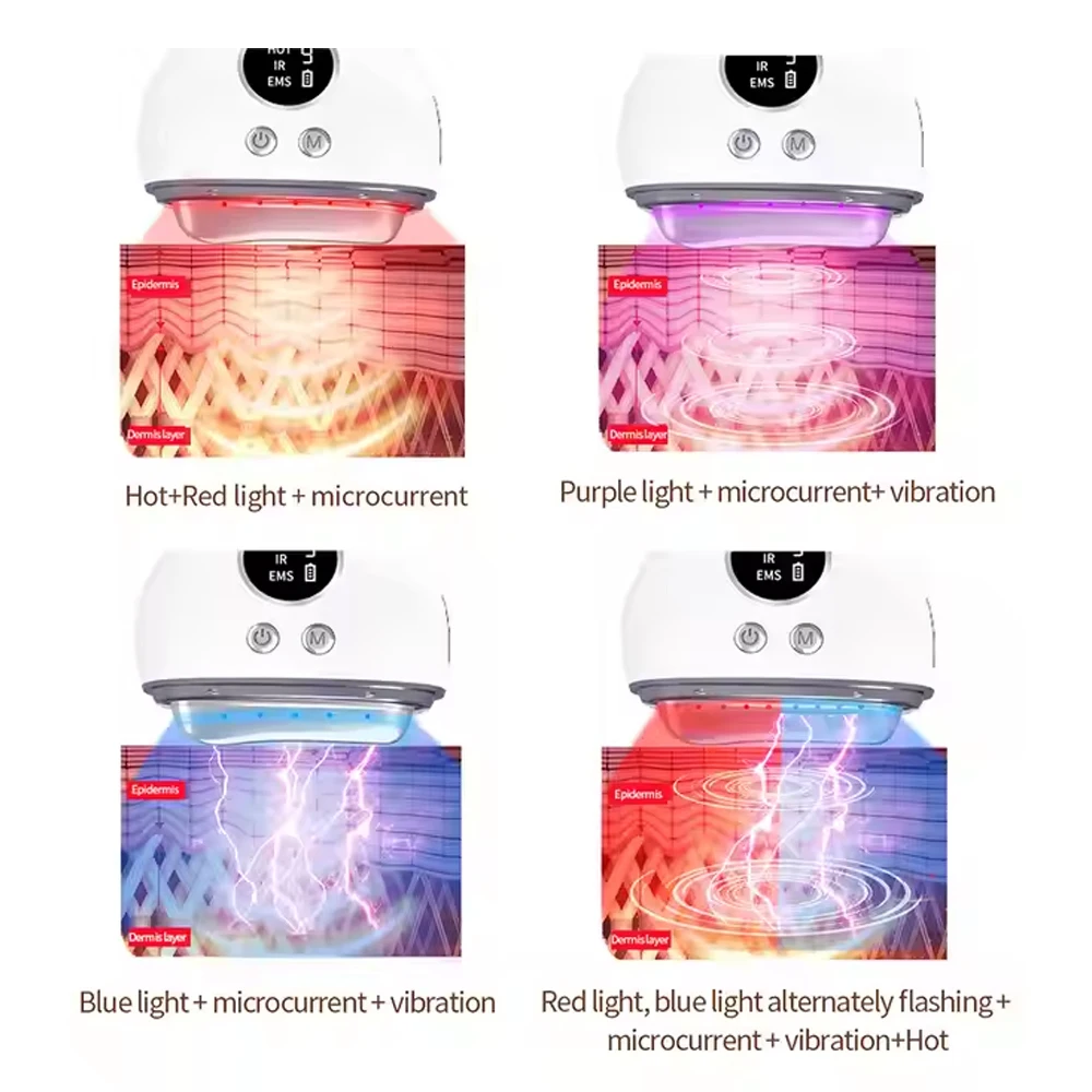 ไฟฟ้า Guasha นวด EMS อุปกรณ์ยกกระชับใบหน้าการบีบอัดร้อนการสั่นสะเทือนคอ Face Scraping กระชับผิว Anti-Aging อุปกรณ์