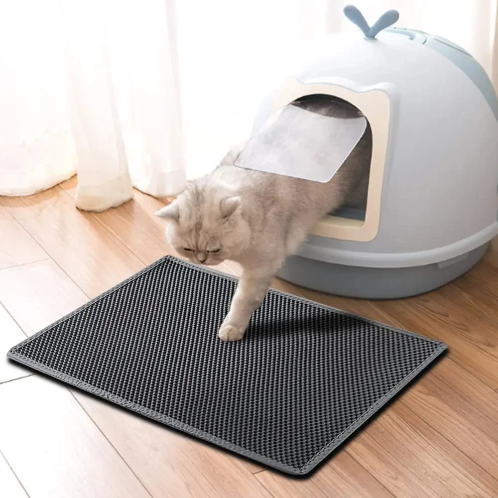 Estera de arena para gatos, caja de arena para gatos de doble capa, estera impermeable, almohadilla plegable de arena antideslizante para gatos,