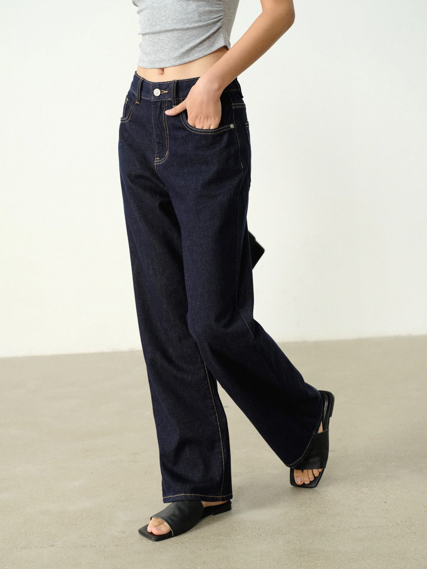Vintage Loose Straight High Waist Wide Leg Jeans Retro Contrast Stitch Slimming Casual Long Pants for Petite Women Summer Wear - Image 2