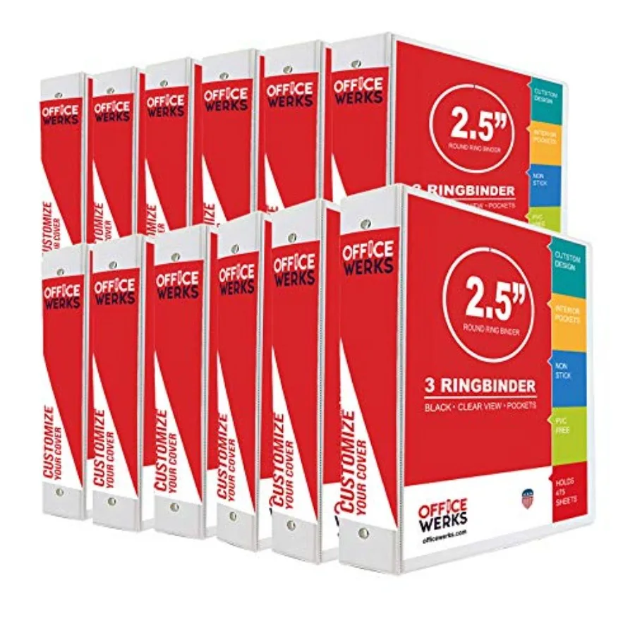 

3 Ring Binder 2.5" Professional Round Ring Presentation Folder for Standard Pages with Inside Pockets Customizable Clear View W