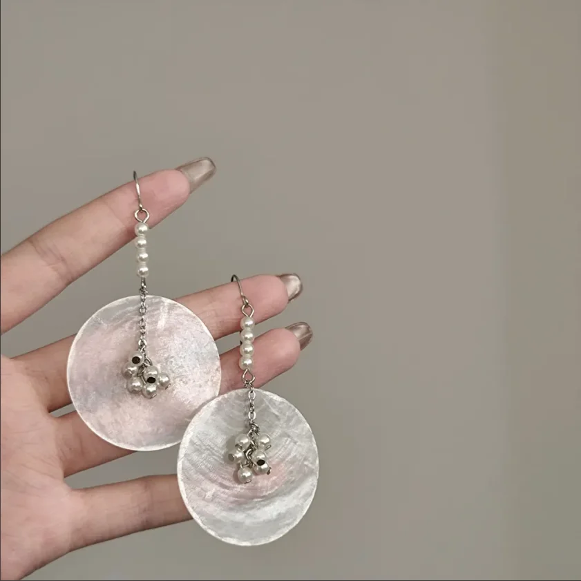 French Minimalist Resin Imitation Shell Round Slice Pearl Pendant Earrings Women Temperament Jewelry Wedding Party