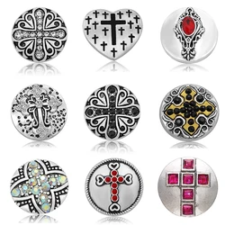 New Fashion Round Heart sharp Colorful Rhinestone Cross Christian 18mm Metal snap buttons for DIY 18mm snap jewelry wholesale
