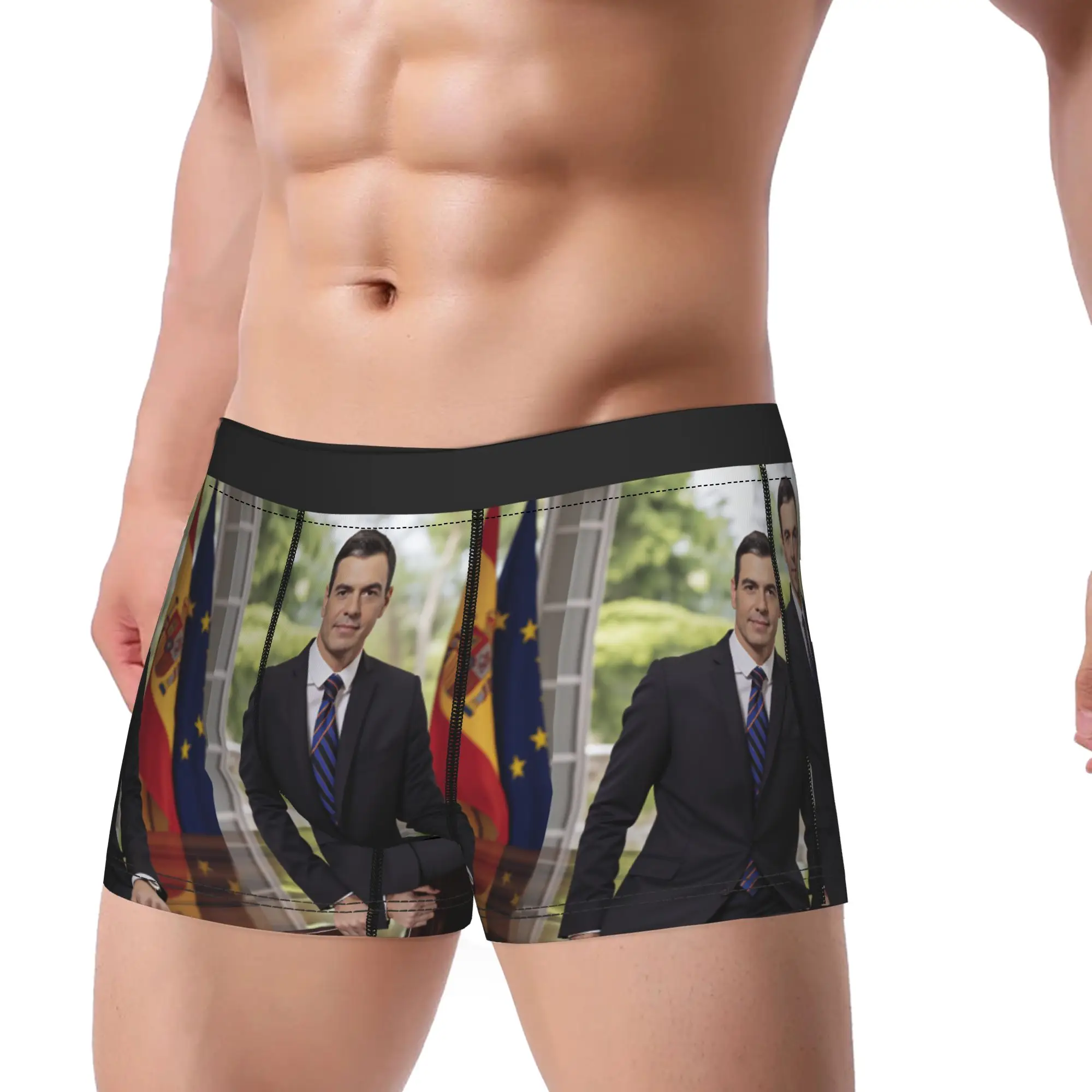 Cueca masculina com estampa Pedro Sanchez, venda imperdível, cueca boxer inovadora, presente de aniversário