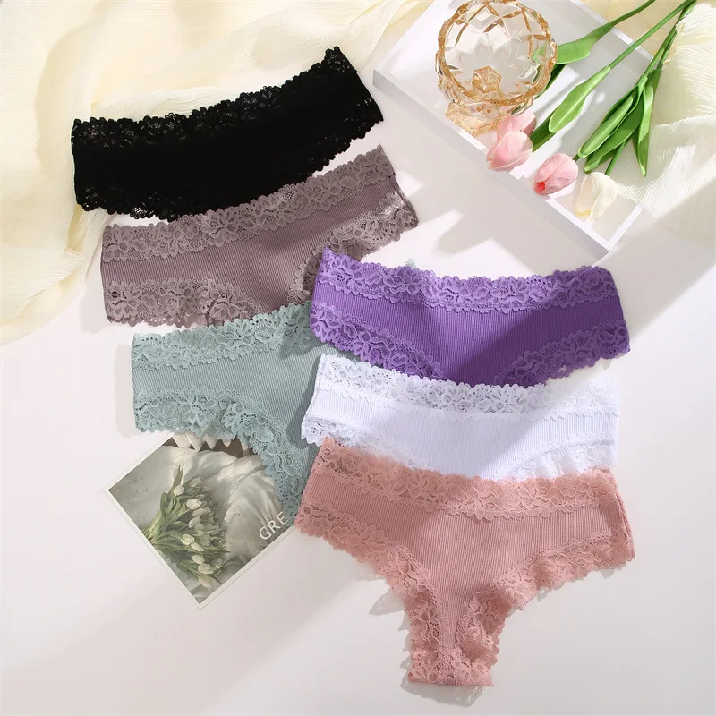 3PCS/Set Women Sexy Lace Panties Cotton Seamless Brazilian Panties Female Sexy Low Rise Soft Underwear G-String Lingerie S-XL